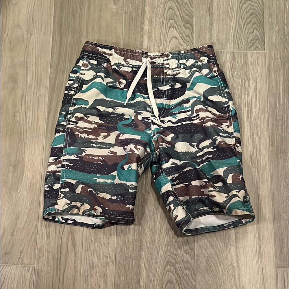 Wes and Willy Boys Camp Green and Beige Swim Trunks Size: 4
